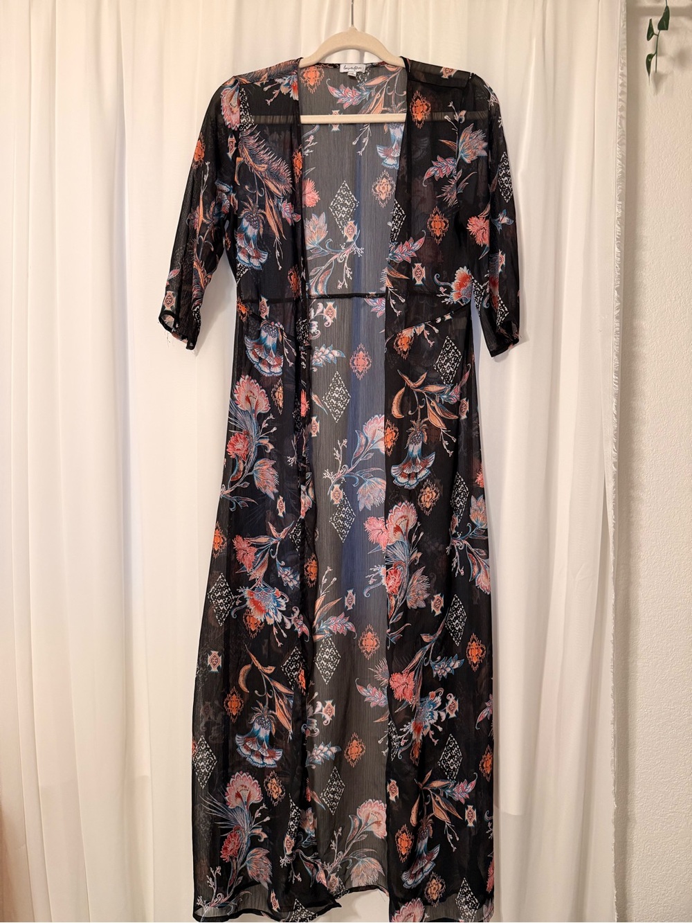 love, Fire Black Floral Sheer Maxi Dress with Pink & Blue Accents